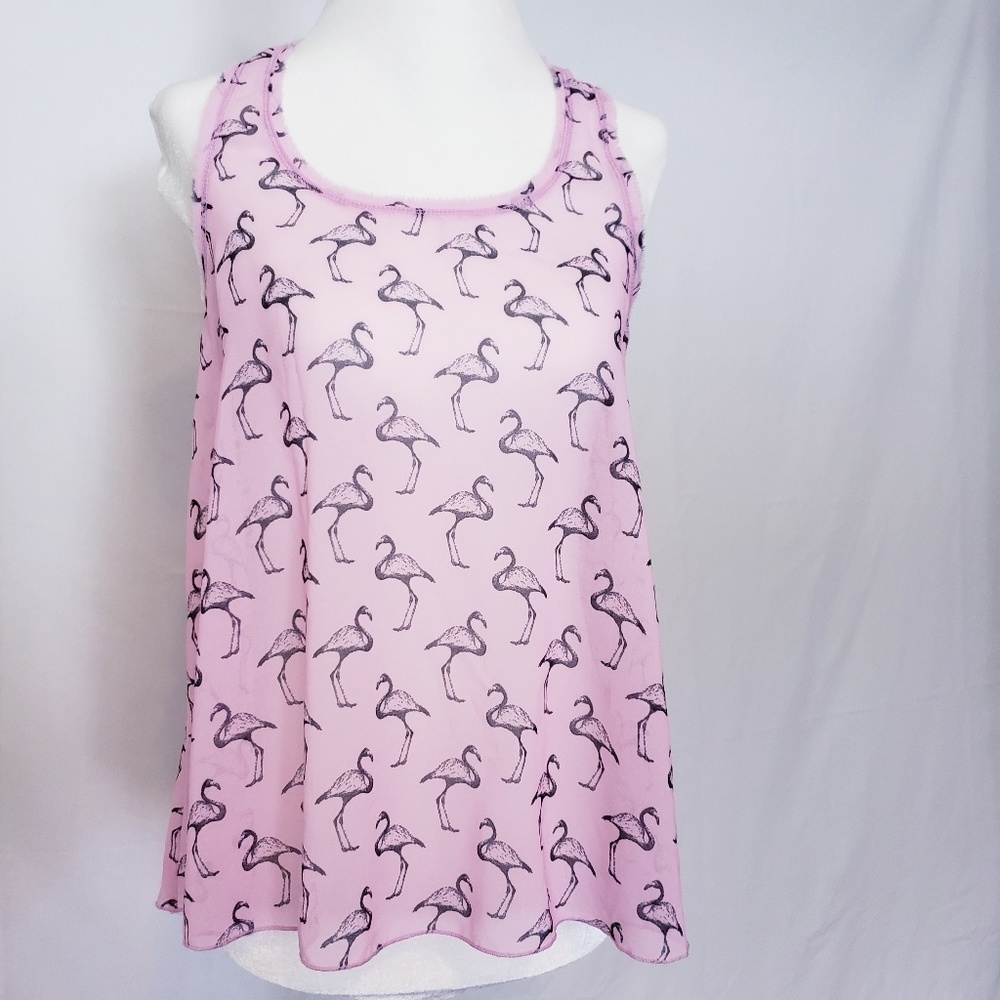 Aeropostal Pink Sheer Flamingo Sleeveless Top